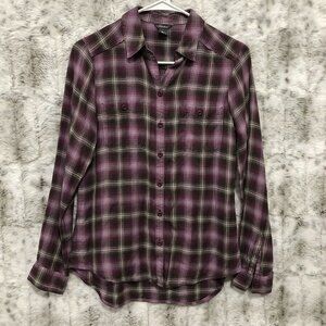 Eddie Bauer Cotton Blend Flannel Shirt - Womens XS Button Down Purple